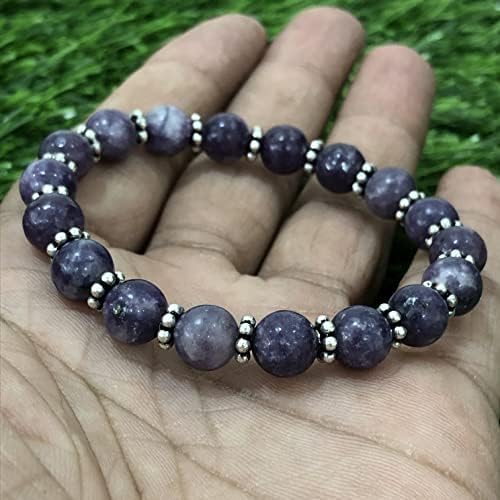 AAA Natural LEPIDOLITE Gemstone 8mm Round Beaded Stretchable Elastic Bracelet With Chakra ,Charm Bracelet ,Handmade Designer Bracelet ,Bye Bye Anxiety Bracelet ,Friendship ,Couple