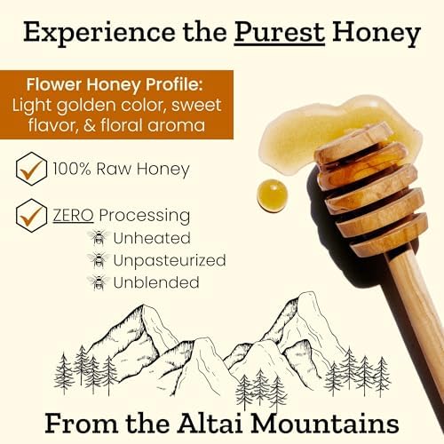 Altay Raw Flower Honey - 100% Pure, Unfiltered, Unpasteurized, Ethically Sourced - Glass Jar, 908g / 35.2oz