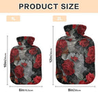 Newspapers Red Roses Art Retro hot Waterbottle with Soft Cover, 1L Water Bottle Bag for Neck Shoulder Warmer