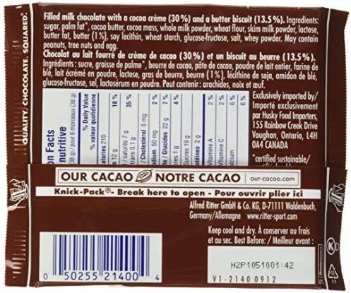 Ritter Sport, Milk Chocolate with Butter Biscuit, 3.5 oz