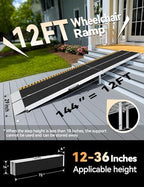 FACHNUO 12 Feet Wheelchair Ramp with Support Legs, Folded Aluminum Handicap Ramps, Portable Detachable Wheel Chair Ramp for Home Steps, Stairs, Entry, Threshold, Doorways, 800LBS Capacity