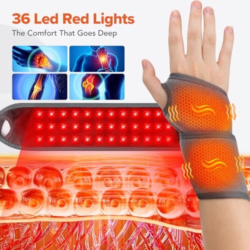 Cordless Wrist Heating Pad with Massage & Red Light, HSA Eligible FSA, Rechargeable Heated Wrist Brace Wrap for Carpal Tunnel, Arthritis, Wrist Massager for Pain Relief (Grey)