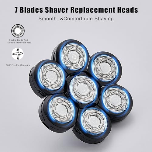 7 Blades Head Shaver Replacement Heads, Universal Fit for Electric Razors, Wet & Dry Use, 7D Floating Design, Stainless Steel Blade Heads, Ideal for Men's Face & Bald Head Shaving (1 Count)