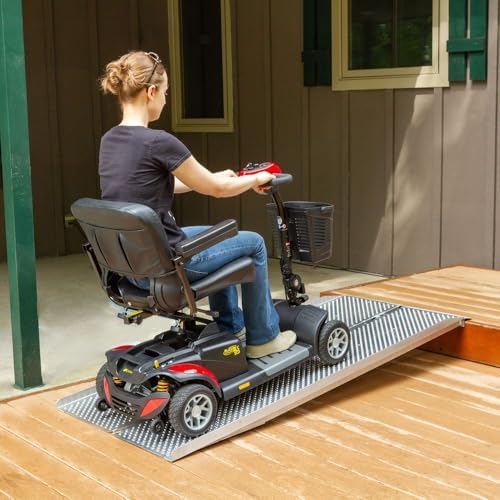 6' Wheelchair Ramp, Lightweight (27.5 lb), Folding, Portable, Non-Slip Punch Plate, for Scooter, Walker, Rollator, 800 lb Capacity, Silver Spring