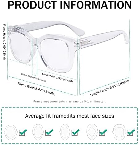 Eyekepper Oversized Reading Glasses - Retro Readers for Women Reading - Transparent Frame +2.50