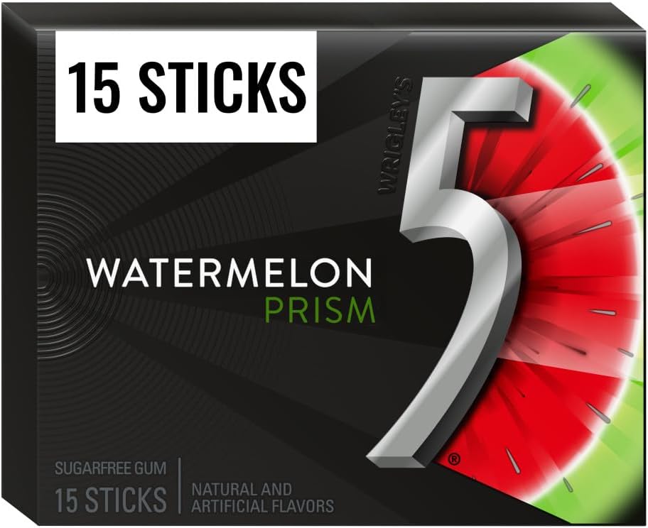 5 GUM Watermelon Prism Sugar Free Chewing Gum, 15 Stick Pack