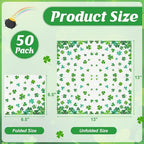 50Pcs St. Patrick's Day Shamrock Napkins, 6.5" X 6.5" Green Lucky Clover Disposable Paper Napkins Irish-Themed Birthday Party Supplies, Paper Saint Patricks Day Decorations for St. Paddy's Day Decor