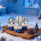 24Pcs Edible Christmas Snowman Cupcake Toppers Wafer Paper Merry Christmas Themed Party Decorations Picks for Birthday Party Cake Decorations