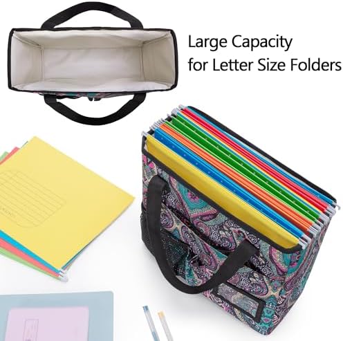 LoDrid Collapsible File Tote Bag with Handles, Portable File Organizer Box with 3 Built-in Boards for Letter Size Files, Document Storage Case for Office, Home, Travel, Totem, Bag Only, LD06002