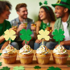 24 Pcs Four Leaf Clover Cupcake Toppers Glitter Green Shamrock Picks for St.Patrick's Day Party Cake Decoration (24PC)