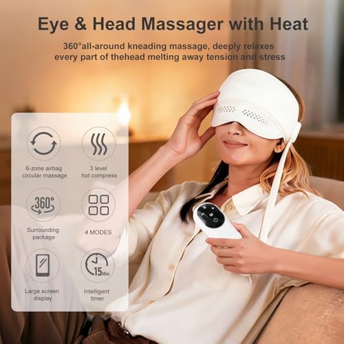 CXGRISE Head & Eye Massager with Heat, Head Massager for Forehead and Temple, Heated Mask Massager Scalp Stress Relax, Birthday Gifts for Women Men