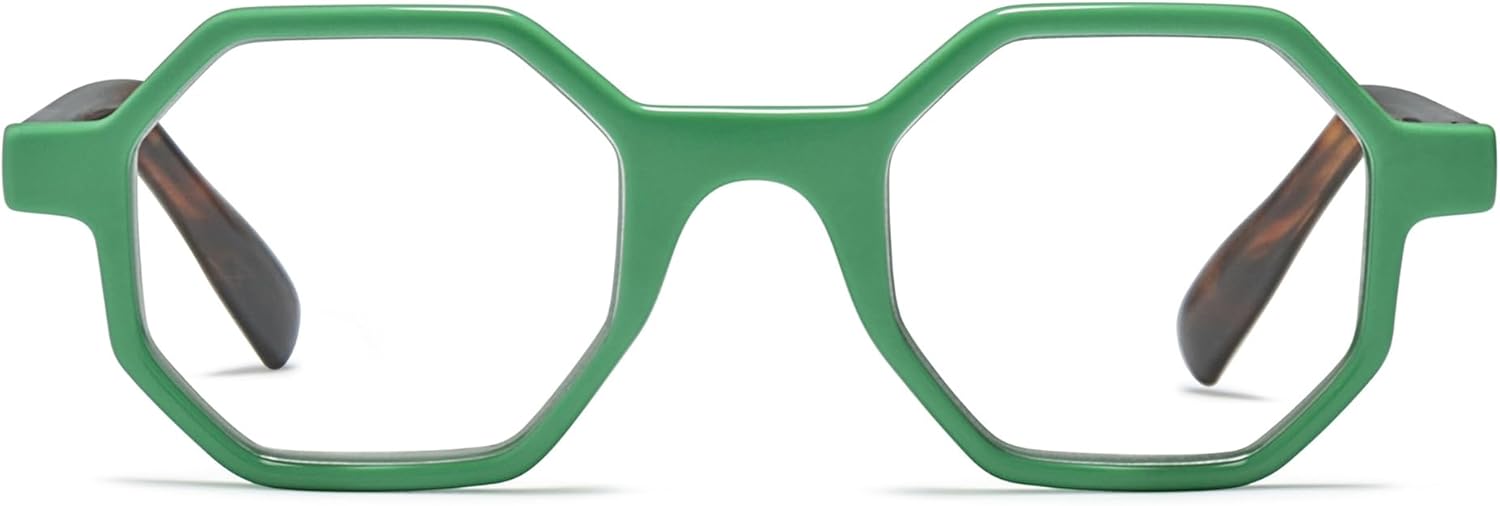 2SeeLife Oversized Hexagon TR-90 Reading Glasses for Men & Women – Medium–Wide Fit, Durable, Spring Hinges, Premium Readers, Green, +2.25