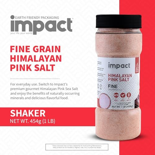 Impact - Fine Himalayan Pink Sea Salt - No Additives Rich in Trace Minerals Non-GMO Gluten-Free Ideal for Low-Carb Fasting Cooking - 1lb Shaker