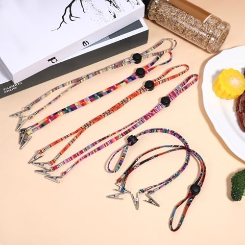 EupHHonycs 6 Pieces Folk Style Napkin Clip, Lanyard Neck Strap, Adjustable Flexible Bib Holder Clips for Napkin, Clip Napkin Dental Bib Clips, 6 Colors
