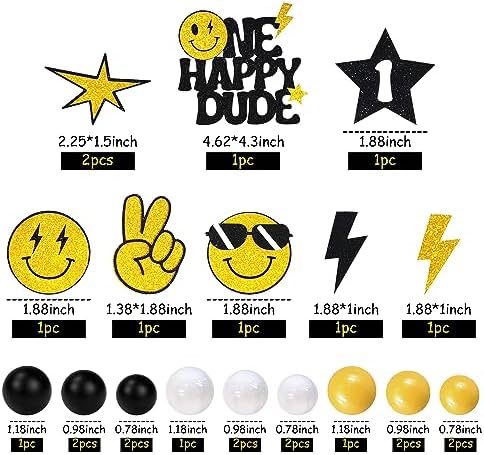 24 PCS One Happy Dude Cake Toppers Face 1st Birthday Cake Decorations Hippie Cupcake Toppers for Wedding Gender Reveal Supplies (style 1)