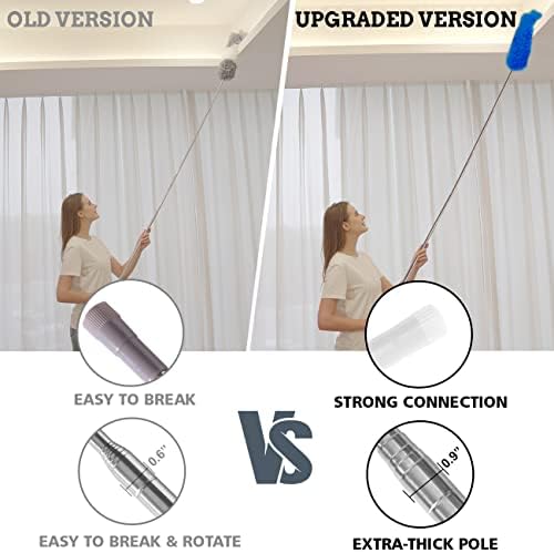 Upgraded Dusters for Cleaning (6pcs), Ceiling Fan Duster with 100" Thickened Extension Pole, Extendable Long Microfiber Duster for High Ceilings, Reusable & Washable Dusting Wand by OOSOFITT Blue
