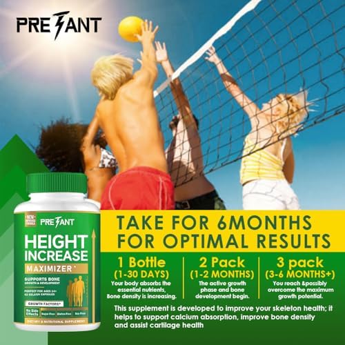 PRETANT- Growth Capsules to Grow Taller - Height Increase Maximizer with Calcium for Bone Strength -Natural Get Taller Supplement for Adults, Teens & Kids - Dietary Edible Healthcare Fitness