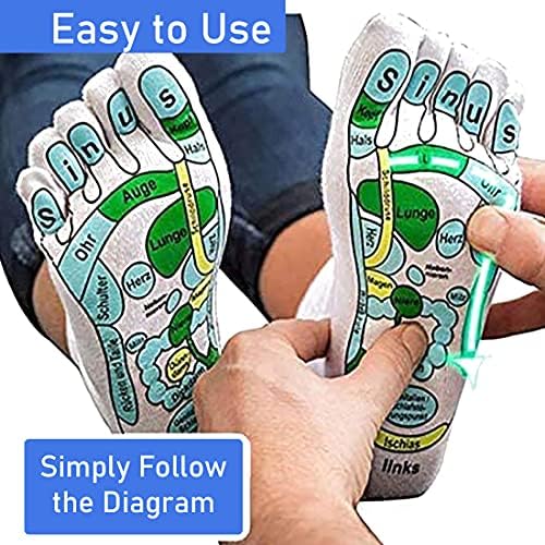 Acupressure Reflexology Socks for Women & Men Foot Massage Five Toe Separate Socks Cotton Reflexology Acupressure Charts & Rod Included; Relief Body Stress & Aches, Trigger Health & Wellness