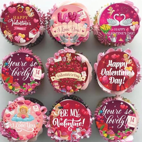 36PCS Edible Be My Valentine Cupcake Toppers Wafer Paper I Love You Cupcake Picks Happy Valentine’s Day Cake Decor for Valentine's Day Theme Wedding Party Supplies