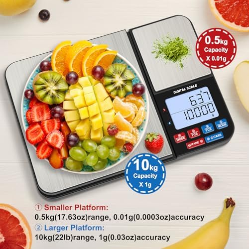 22lb Dual Platform Digital Kitchen Scale, Diyife® Stainless Steel Food Scale with 22lb and 17.6oz Precision Capacity (0.01oz/0.001oz), 7 Units, Tare, Multifunctional for Baking Cooking Food Weighing