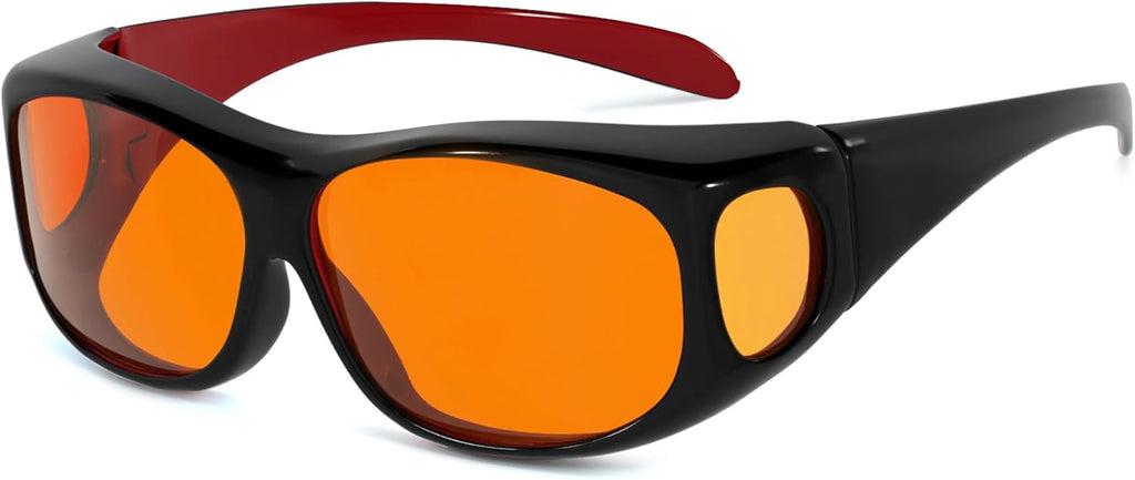 Eyekepper 100% Blue Light Reduction,Huge Fitover Anti-Blue Blocking Computer Eyeglasses with Extra Amber Lenses, Black Red