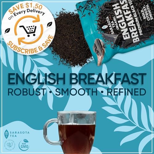 USDA Organic English Breakfast Loose Leaf Tea 1 lb – Strong Black Tea Blend, Full-Bodied High Caffeine – Bulk Gourmet Whole Leaf Tea – Non-GMO Fresh Leaves for Hot Tea or Iced Tea