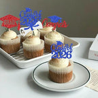 24 PCS 2026 Graduation Theme Cupcake Toppers Glitter Class of 2026 Diploma Congrats Grad Cap Cupcake Picks for 2026 Graduation Theme Party Cake Decorations Supplies Blue Red