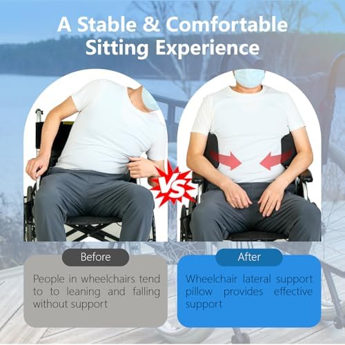 Lateral Support for Wheelchair Lateral Support Cushion with Adjustable Side Panels for Wheelchairs,Wheelchair Stabilizer Attachment Chair Side Pads,Lateral Foam Wedge for Elderly (Black)