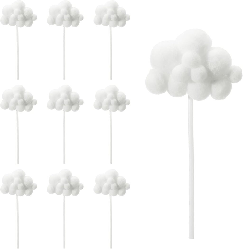 10Pcs Cloud Cake Topper, Plush Cloud Cupcake Toppers Yarn Ball Dessert Picks White Cake Picks Decor for Wedding Birthday Party Supplies
