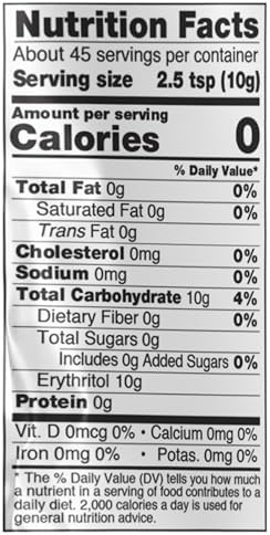 NOW Foods, Organic Erythritol, Pleasant Sweetner for Reduced-Calorie and Sugar-Free Recipes, Zero-Calorie, Low Glycemic Impact, 1-Pound (Packaging May Vary)