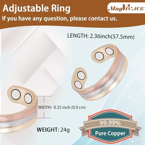 EnerCoppeX Copper Magnetic Ring for Women, Lymphatic Drainage Adjustable Ring with 3500 Gauss Magnet(0963)