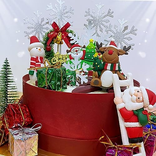 32 PCS Christmas Cake Topper Merry Christmas Cake Decor Sleigh Reindeer Cake Toppers Snowman cupcake Decoration