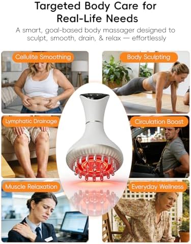 Lymphatic Drainage Massager for Body Sculpting & Cellulite – Body Sculpting Machine & Anti Cellulite Massage Tool for Stretch Marks with 4-Color Light, Pulse, Heat & Vibration for Waist, Legs & Arms