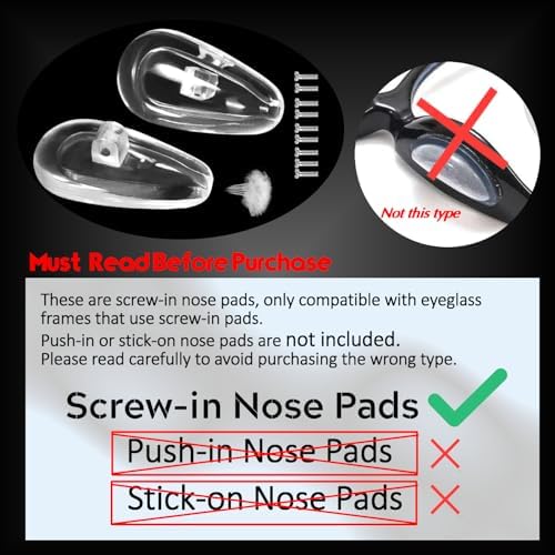 Eyeglasses Nose Pads, TEKPREM Screw in Glasses Nose Pads Replacement Repair Tools Kit with 5 Pairs of Air Chamber Silicone Nose Pads,Screws,Screwdrivers,Tweezer & Cloth for Sunglasses (15mm)