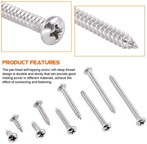 210-Pcs [# 6 5/16'' to 1-1/2''] 304 Stainless Steel Round Pan Head Phillips Cross Wood Screws Drive Self Tapping Drilling Screws Assortment Kit