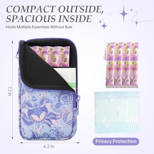 KJQJLY 2 Pack Portable Tampon Organizer Bag – Tampon Holder & Storage Case with Zipper for Travel, Discreet Period Bag for Purse, Waterproof Feminine Products Pouch for Women (Paisley)