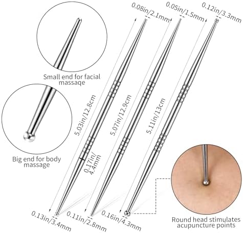 3 Pcs Acupuncture Pen Dual Head Facial Reflexology Massage Tool Portable Stainless Steel Manual Deep Tissue Tool Ear Acupressure Body Point Probe Pen for Relaxing Full Body