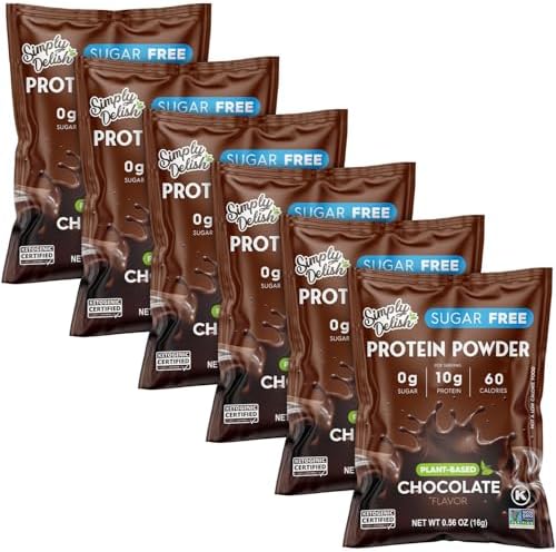 Simply Desserts Chocolate Protein Powder, Sugar-Free, 6-Pack – Plant-Based Nutritional Boost for Vegan Puddings, Baked Goods, Shakes & Snacks, Keto & Kosher, 0.56 Oz Ea