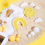 CroBlissful 23 Pcs Sun Cake Toppers Soft Pottery with Sun Flower Smile Face Clouds Rainbow and Balls Cake Decorations for Sunshine Birthday Wedding Party Supplies