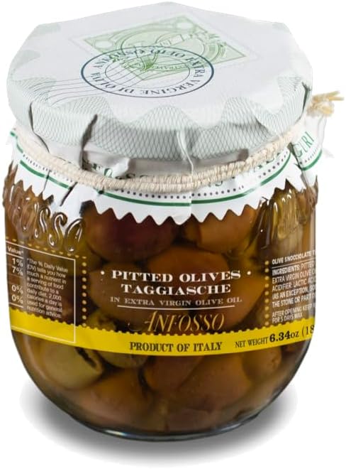 Anfosso Pitted Taggiasca Olives in Extra Virgin Olive Oil – Authentic Italian Delicacy - Glass Jar (180 g / 6.34 oz)
