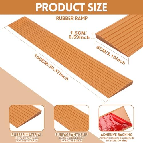 Threshold Ramps for Doorways, 39.37 X 3.15 X 0.59Inch Self-Adhesive Rubber Ramps, Adjustable and Cuttable Threshold Ramp, Threshold Rubber Door for Stroller Scooter, Wheelchair (Yellow-Brown)