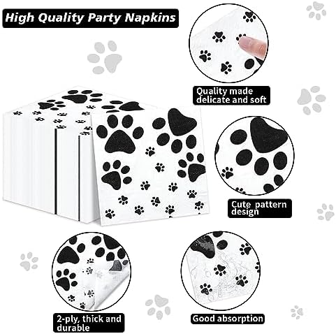 100 Pcs Paw Print Napkins, Paw Print Party Supplies, Puppy Theme Birthday, Table Napkins for Doggy Themed Party, Pets Kid's Birthday, Baby Shower