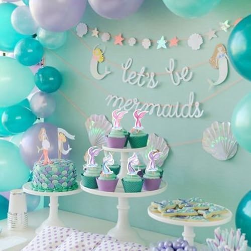 Rsstarxi 40 Pack Mermaid Tail Cupcake Toppers Mermaid Tail Cake Decorations Under the Sea Party Decors Cupcake Picks for Baby Shower Birthday Party Decorations