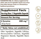 Solgar L-Tyrosine 500 mg, 100 Vegetable Capsules - Brain & Nervous System Support - Vegan, Gluten Free, Dairy Free, Kosher - 100 Servings,Standard Packaging