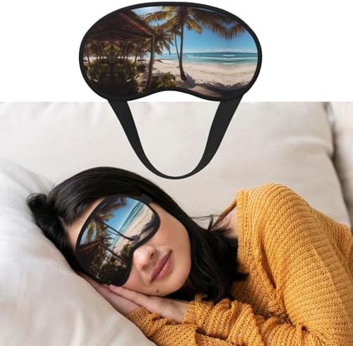 Beach Palm Trees Eye Mask for Sleeping Soft Satin Sleep Shade Cover Blindfold with Elastic Strap Travel Nap Blackout Eye Shade Cover for Women Men