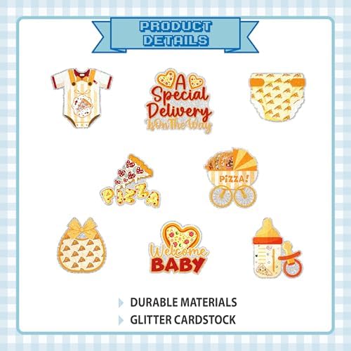 24Pcs Pizza Baby Shower Cupcake Toppers - Glitter Special Delivery Pizza Baby Shower Party Decorations for Birthday Cake Décor