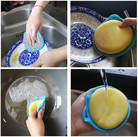 Dual Action Kitchen Cleaning Microfiber Scouring Scrubber, Round Dish Washing Sponge, 10 Pack (Yellow)