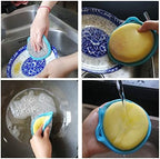 Dual Action Kitchen Cleaning Microfiber Scouring Scrubber, Round Dish Washing Sponge, 10 Pack (Yellow)