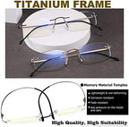 2 Pack Titanium Rimless Reading Glasses Anti Blue Light Glare Filter, Ultralight Spring Hinge Readers for Men Wowen
