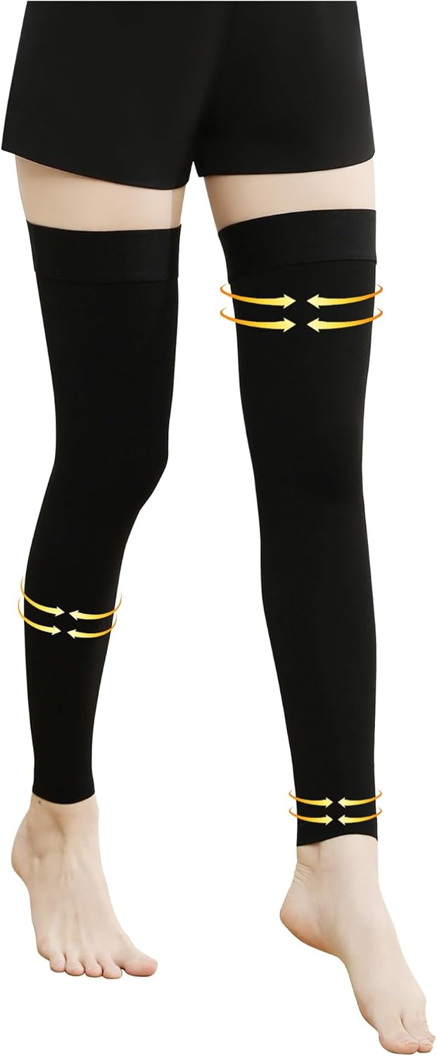 Medical Compression Stockings for Women & Men, 20-30 mmHg Footless Thigh High Compression Socks, Long Graduated Compression Sleeves, Full Leg Pressure Support Hoses for Varicose Veins, Edema